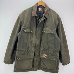 Vintage 90's Carhartt Jacket Men's Green Blanket Lined Canvas Chore Coat Cottage